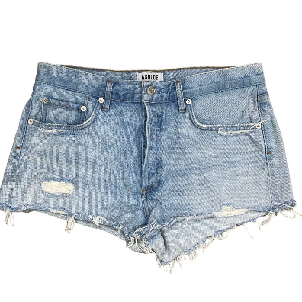 Agolde Parker Cutoff Jean Shorts in Bitter Light Wash Distressed